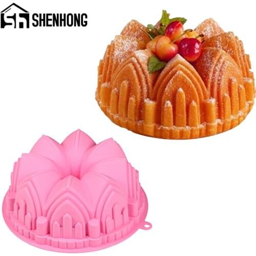 SHENHONG Castle Dessert Pan Kitchen Bakeware Silicone Moulds Food Grade Crown Chiffon Cake Molds Birthday Pastry Baking Tools
