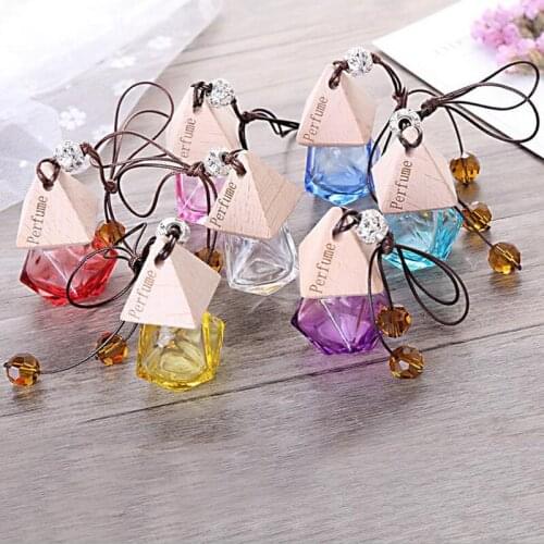 Glass Car Perfume Bottle with Wood Cap Empty Refillable Bottle Hanging Cute Air Freshener Carrier F20171208