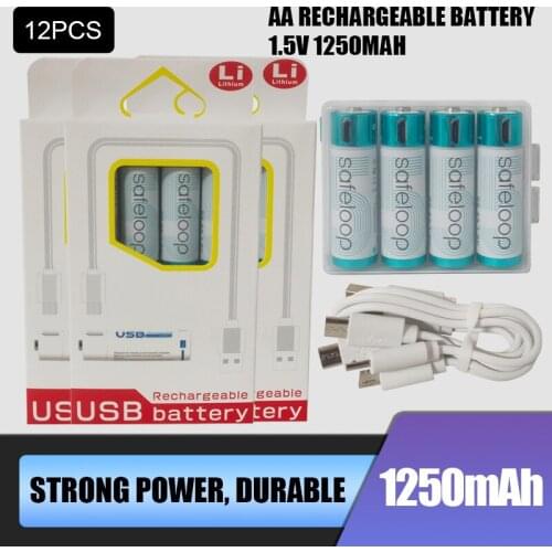 12pcs Technology! USB Rechargeable Battery 1.5V AA 1600mah li-polymer li-ion battery Remote control batteries, toy car batteries