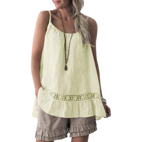 Sexy tops mujer verano 2019 Women Summer Spaghetti Strap Top Sleeveless Camis Lace Hollow Out Pleated Streetwear Loose Tank Top