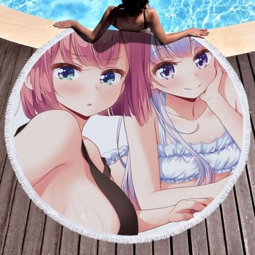 Japan Anime Round Beach Towels Sexy Girls Microfiber Fabric Home Textile Bath Blanket For Adults Picnic Beach Swimming Towel