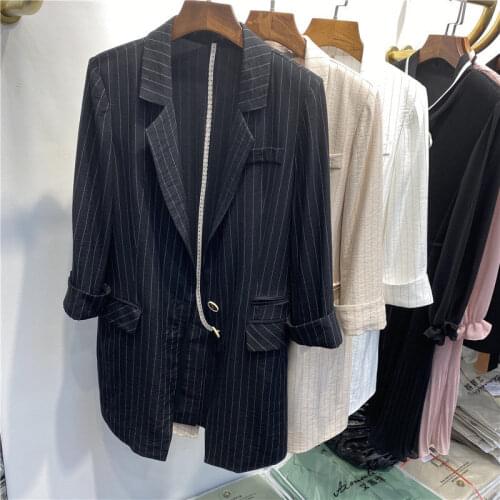 Spring and Summer Stripe Blazer Women New 2020 Fashion Korean Seven Point Sleeve Womens Casual Suit Jacket Female Tops r446