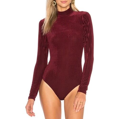 Autumn Winter Long Sleeve Womens Corduroy Bodysuit Combishort Femme Slim Turtleneck Stripe Velvet Bodysuit Top Basic Body Tops