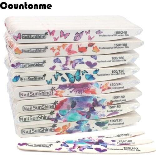 100 Pcs Strong Thick Wood Nail Files 100/120/150/180/240 Washable Sanding Buffer Block Manicure Wooden Double Sided Nails Files