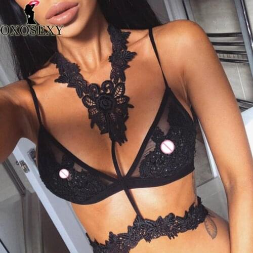 2018 S-L top pink white lace flower hollow bra women sexy lingerie hot halter erotic Lingerie black lenceria sexy costumes 041
