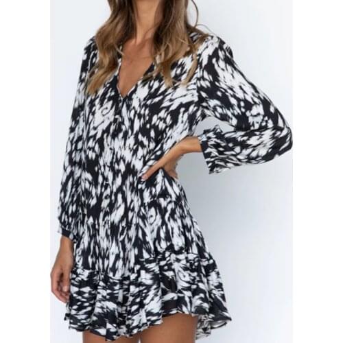 2021 Autumn Vintage Leopard Dress Women Sexy V-neck Slim Vestidos Elegant Long Sleeve Boho Mini Chiffon Dresses Femme