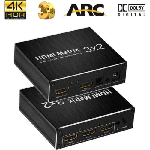 4k 60Hz HDMI Matrix 3 In 2 out HDMI Switch Switcher 2.0 HDR 3x2 Audio Extractor ARC for XBOX HDTV PS3 PS4 Projector Splitter