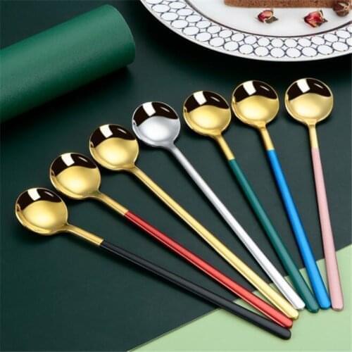 5pcs Stainless Steel Coffee Spoon With Long Handle Tea Spoon Drinking Tools Dessert Cream Spoons Kitchen Tableware Accessories
