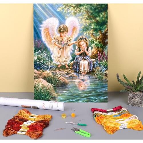 Angel Portrait Pre-Printed 11CT Cross Stitch DIY Embroidery Set DMC Threads Hobby Painting Craft Handiwork Package Stamped