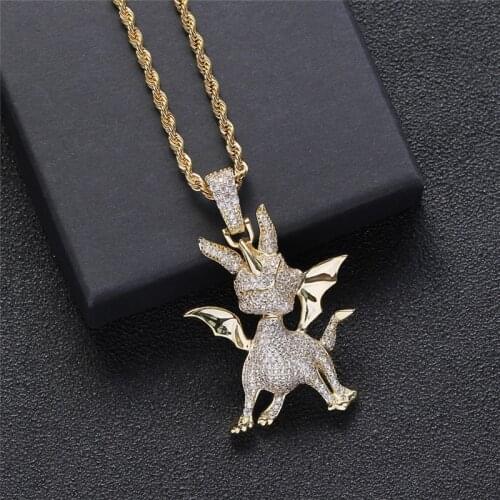 Bling Horned Dragon Pendant Hip Hop Unicorn Necklace Pave Cubic Zircon Iced Out Cartton Jewelry For Men Women Gift