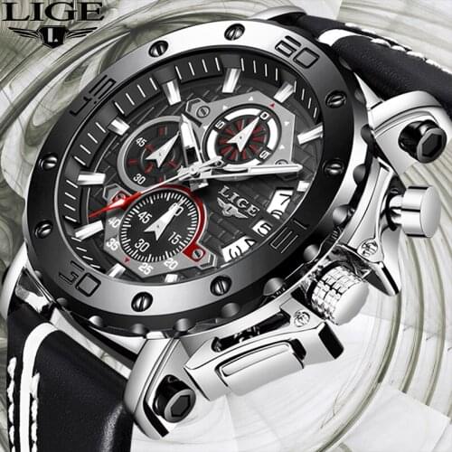 2019 LIGE Fashion Mens Watches Top Luxury Brand Men Leather Sports Military Waterproof Date Dial Big Watch Relogio Masculino