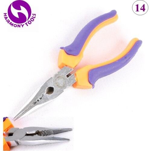HARMONY 2 Pieces Orange&Blue Handle Stainless Steel Long Nose Hair Extension Pliers with 2 Holes and Teeth ( Style 14 )