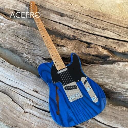 ACEPRO F hole Electric guitar, 20mm Solid ASH Body, Transparent Blue Color Guitarra, Chrome Hardware
