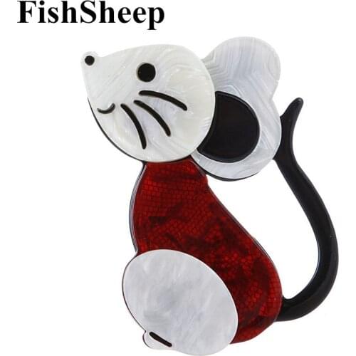 FishSheep New Acrylic Mouse Rat Brooches Pin For Women Kids Designer Animal Cat Big Brooch Badge Lapel Pins Gifts Accessories