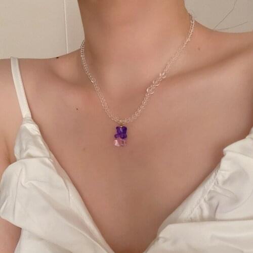 Korea Lovely Pendant Necklaces Colorful Bear Acrylic Transparent Beaded Necklace For Woman Girl Summer Aesthetic Jewelry Gifts