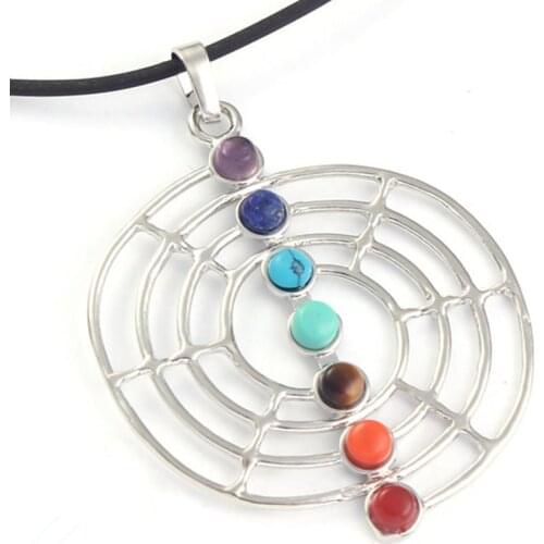 Kraft-beads Special Design Silver Plated 7 Stone Beads Eight Diagrams Healing Chakra Pendant Charm Jewelry