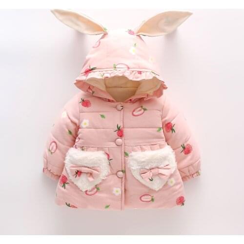 2021 Newborn Baby Girl Clothes Print Hooded Thick Warm Cotton-padded Jacket Outerwear for 1 Year Baby Birthday Girls Clothing