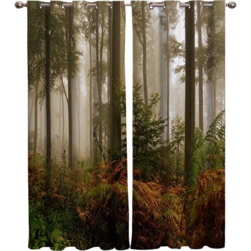 Woods Forest Misty Haze Scenery Cloud Smoke Forest of Nature Character Kitchen Bedroom Curtain Panels With Grommets