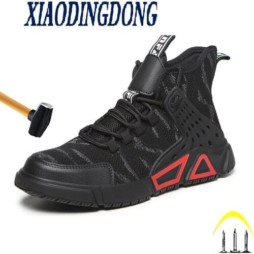 New Breathable Men Safety Shoes Steel Toe Non-Slip Work Boots Indestructible Shoes Puncture-Proof Work Sneakers Men