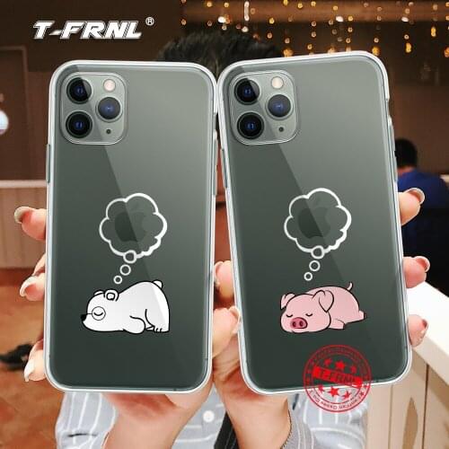 Cute cartoon pig lion polar bear panda for iPhone 12 Mini 11 Pro XS Max XR X 7 8 Plus Soft Airbag TPU Cover Coque