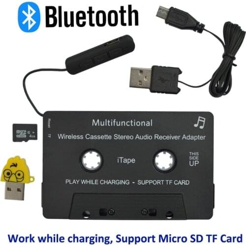 Newest Wireless iTape CSR V4.0+EDR Bluetooth Cassette Adapter work while charging Stereo Audio Receiver for Car Deck Player