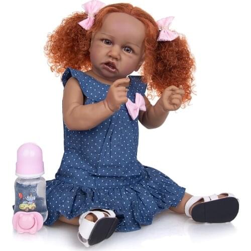 New Design Density Curls Princess Reborn Baby black Dolls Lifelike African American bebe 56 CM Toddler girl Dolls Toy gift