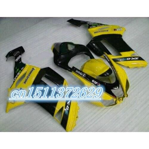 Fairings Freecustom yellow BLK 100%NEW fairing kit FOR NINJA ZX 6R 636 07 08 ZX-6R 07-08 ZX6R 2007 2008 ZX 6R 07 08 100%NEW