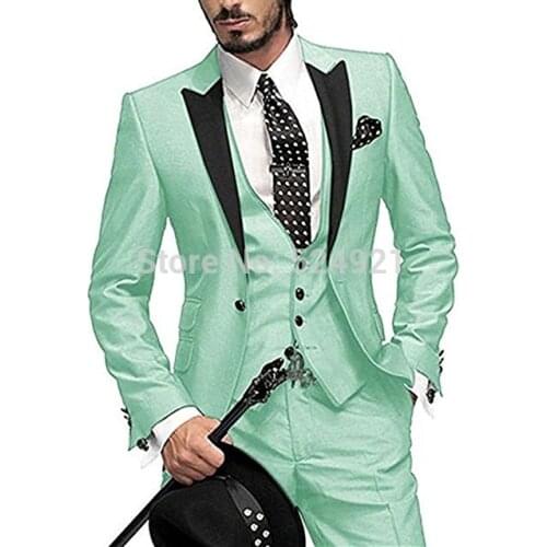 One Button Groomsmen Slim Fit Groom Tuxedos Shawl Black Lapel Men Suits Wedding Best Man Blazer ( Jacket+Pants+Vest +Tie) C291