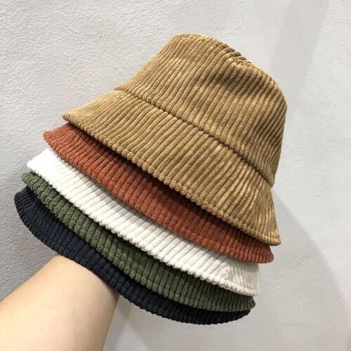 Fashion Summer Fall Classic Corduroy Bucket Hat Outdoor Panama Harajuku Fishing Bucket Hats for Female Male Unisex Casual Cap