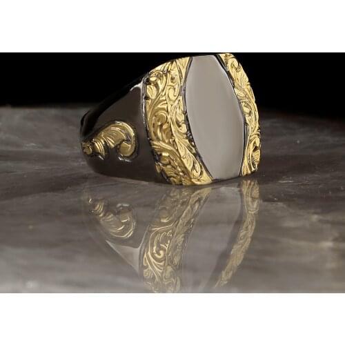 Lapping Plated Handmade Pen İşçilikli 925 Sterling Mens Silver Ring