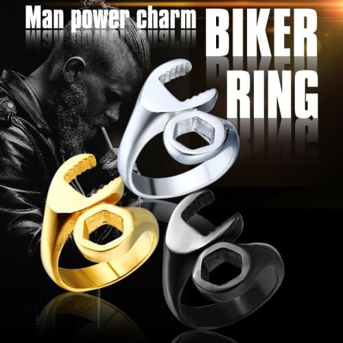Dropshipping Hot Sale 316L Titanium Stainless Steel Punk Biker Wrench Rings Jewelry Fashion Simple Man Jewerly BR8-021