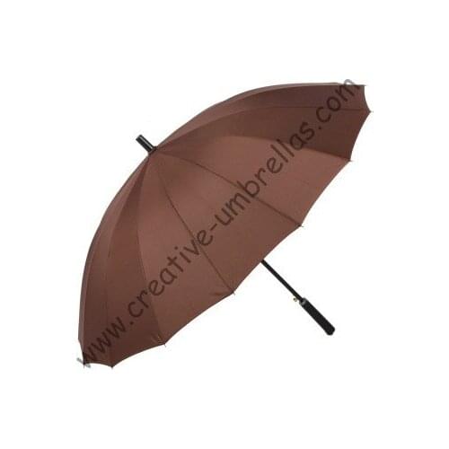 16 ribs,straight metal golf coffee umbrellas 14mm metal shaft and fluted metal ribs,auto open,windproof,straight leather handle