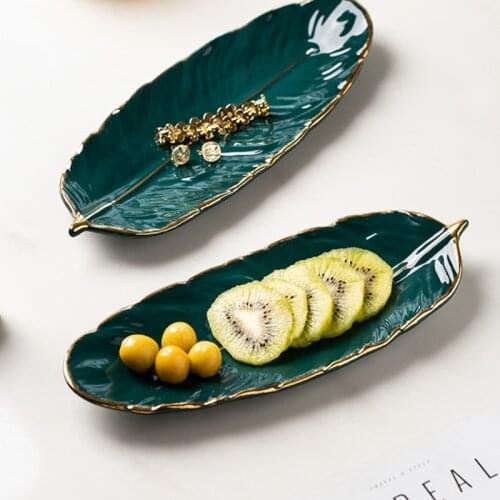 Nordic Light Luxury Phnom Penh Dessert Plate Rectangular Shaped Dessert Plate Household Ceramic Feather Fruit Plate