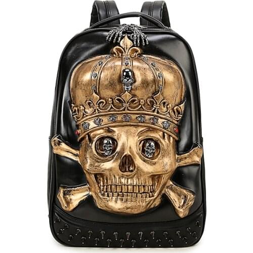 Fashion 3D Embossed Crown Skull Men Backpack bags unique Male Cool Rock Bags Rivet whimsical Laptop bag for Teenagers mochila
