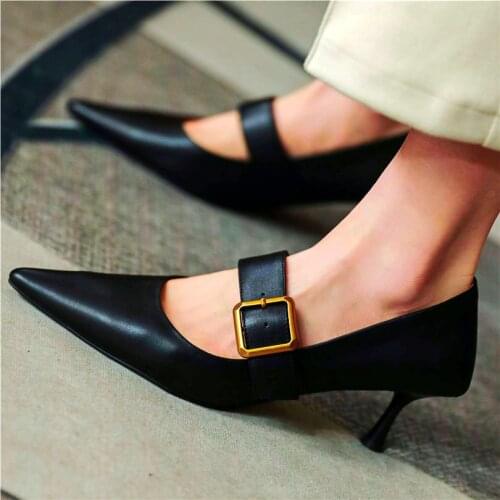 Sexy Party Pumps Womens Leather Pointed Toe Slim Thin Heel Mary Janes Sandals Party Shoes Nightclub 34 35 36 37 38 39 40