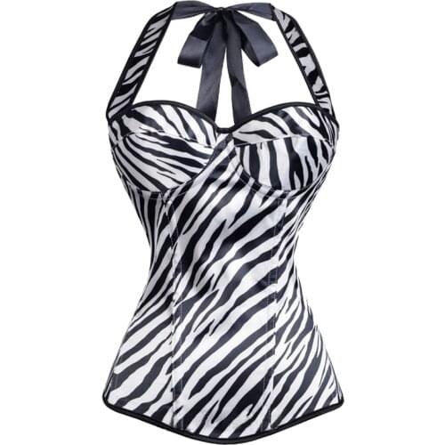 Sexy Women Corset Bustier Zebra Overbust Lingerie Lace Up Top Shapewear