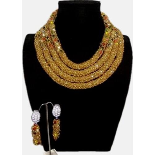 Bridal Wedding Jewelry Set 4 Layers African Gold Jewelry Sets For Women With Mix Color Indian Necklace Set Beads Free Shipping