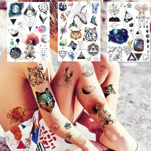 High Quality Colorful Temporary Tattoos For Women Men Kids Waterproof Fake Geometric Planets Tatoo Disposable Cosmetic For Child