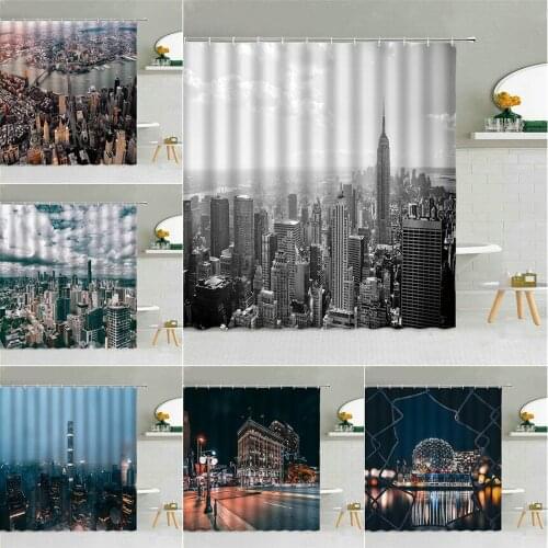 City Architecture Landscape Shower Curtain New York City Center Empire State Building Scenery Bathroom Decor Waterproof Curtains