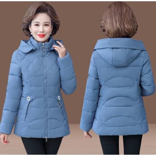 Women 2021 Autumn Winter New Down Cotton Jackets Female Solid Color Warm Hooded Parkas Ladies Middle-aged Slim Basic Coats U493