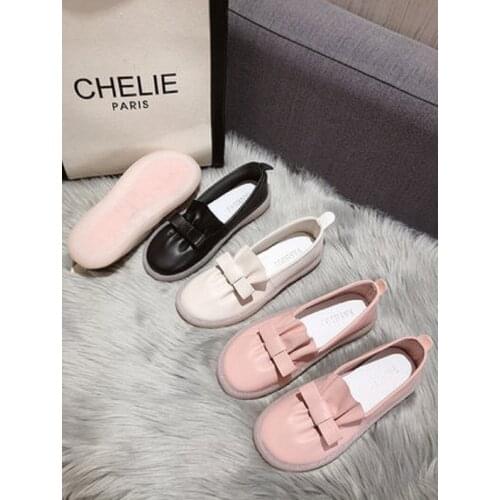 Spring and summer new style comfortable soft sole large size womens shoes all-match round toe shallow mouth small leather shoes