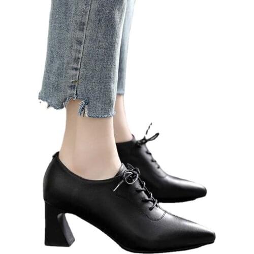 New Classics British Style High Heels for Lady Pointed Toe High Heel Shallow Heightening Shoes Wear-resisting Non-slip for Work