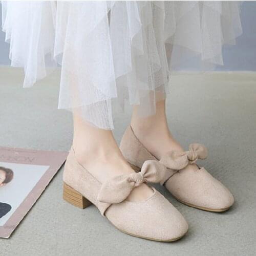 Spring And Autumn Fashion Hot Sale Elegant Bowknot Square Toe Casual Set Foot High Heels Ladies Single Shoes