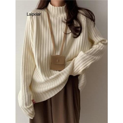 Sweater women Korean fashion retro loose bottoming shirt thickened half high collar long-sleeved top winter womens sweater