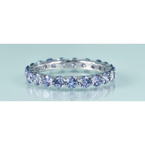 GEMS BEAUTY 925 Sterling Silver Infinity Rings For Women Anniversary Gift Round Light Tanzanite Blue Simulant Diamond Rings