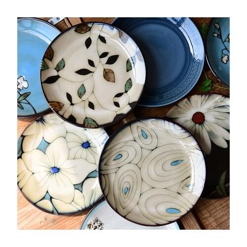 1Pcs Kiln glaze hand-painted flowers ceramic plate tableware square plate steak salad fruit cake sushi storage decorative plate