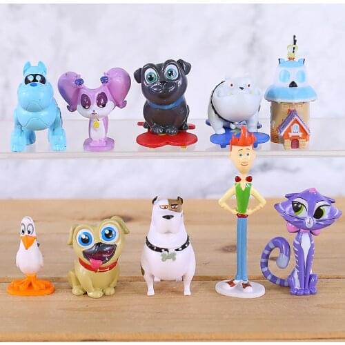 Bob dog and friends 10pcs Puppy Dog Pals Bingo Rolly pug puppies PVC Figure Collectible Model Toy Cakes Decoration kids gifts