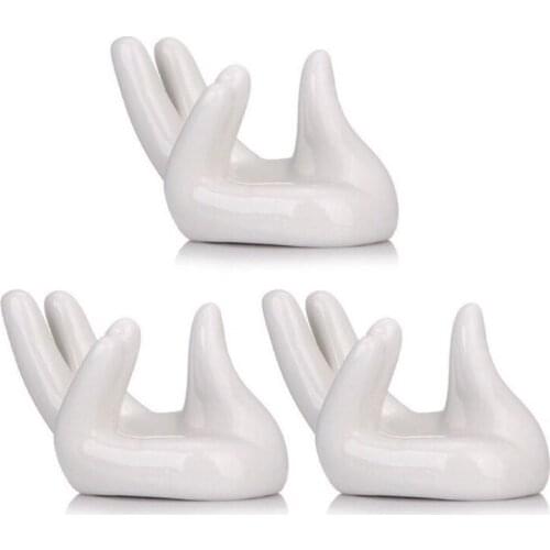 3Pcs Ceramic Mini Hand Shape Air Plant Holder Tea Filter Stand Small Tillandsia Pots Container Display Rack Home Decor