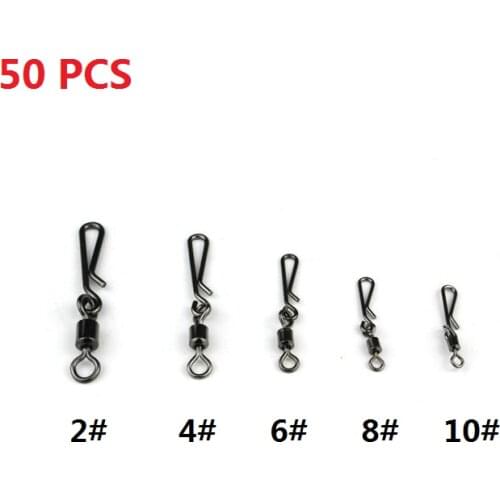 50pcs 2/4/6/8/10# Fishing Swivels Connector Rolling Swivel Interlock Snap Fishing Hook Lure Connector Fishhook Terminal Tackles