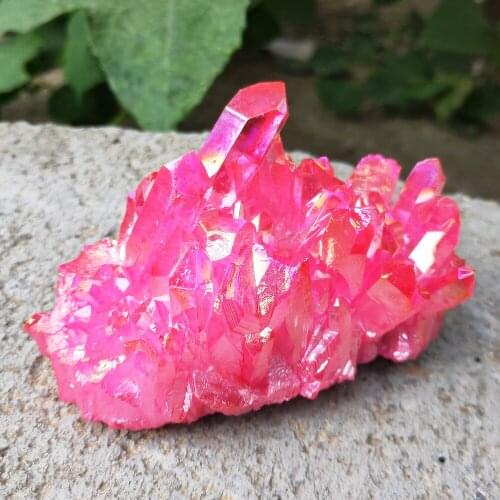 80-280g Angel Aura Crystal cluster Natural Titanium coating rose red quartz vug plating Stone Flower Crystals Healing